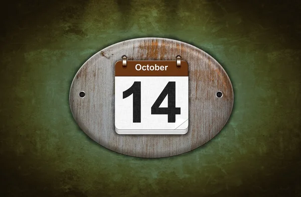Alter hölzerner Kalender mit 14. Oktober. — Stockfoto