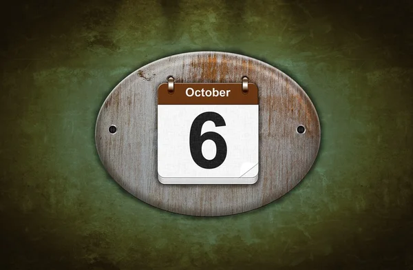 Ancien calendrier en bois avec 6 octobre . — Photo