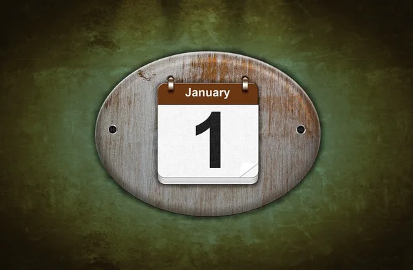 Antiguo calendario de madera con 1 de enero . —  Fotos de Stock