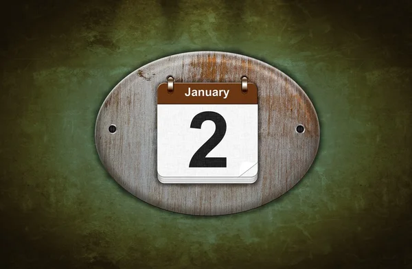 Oude houten kalender met 2 januari. — Stockfoto