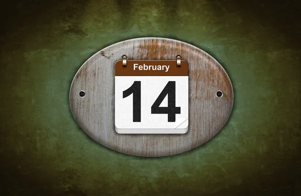 Alter hölzerner Kalender mit 14. Februar. — Stockfoto