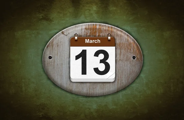 Alter hölzerner Kalender mit 13. März. — Stockfoto