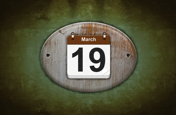 Alter hölzerner Kalender mit 19. März. — Stockfoto