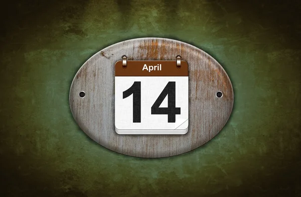 Oude houten kalender met 14 april. — Stockfoto