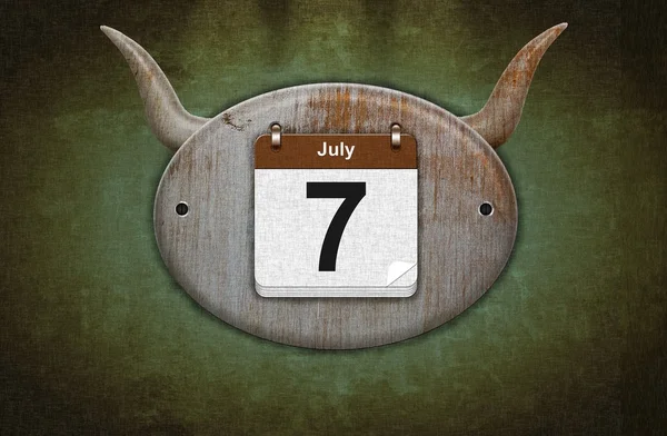 Старый деревянный календарь с 7 июля, Сан-Фермин . — стоковое фото