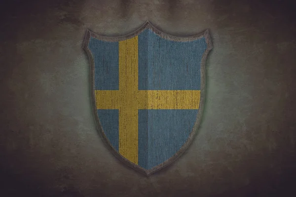 Štít s vlajkou Švédska. — Stock fotografie