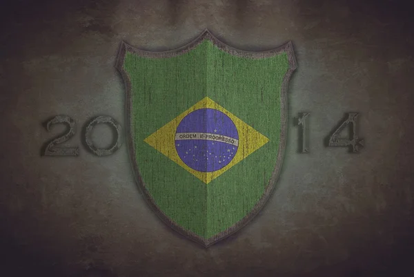 Schild met Brazilië 2014 vlag. — Stockfoto