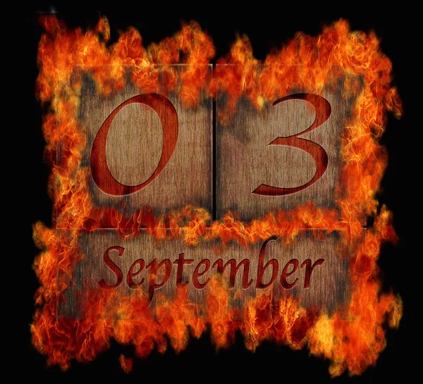 Burning wooden calendar September 3. — Stock Photo, Image