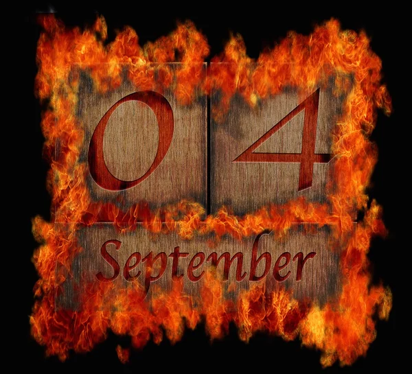 Burning wooden calendar September 4. — Stock Photo, Image