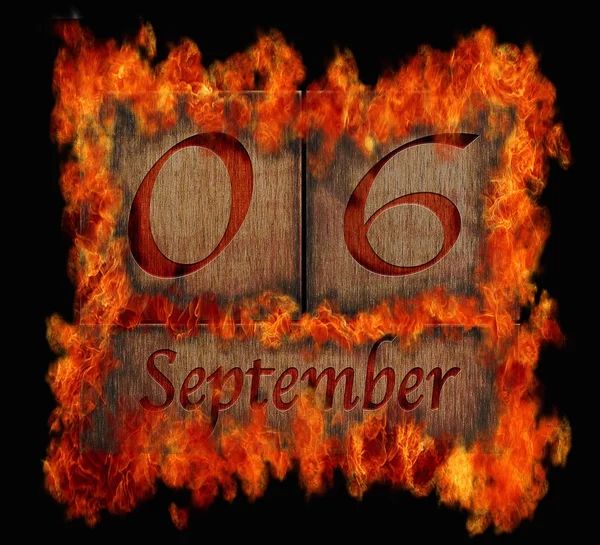 Brinnande trä kalender 6 september. — Stockfoto