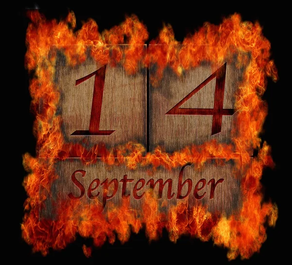 Burning wooden calendar September 14. — Stock Photo, Image