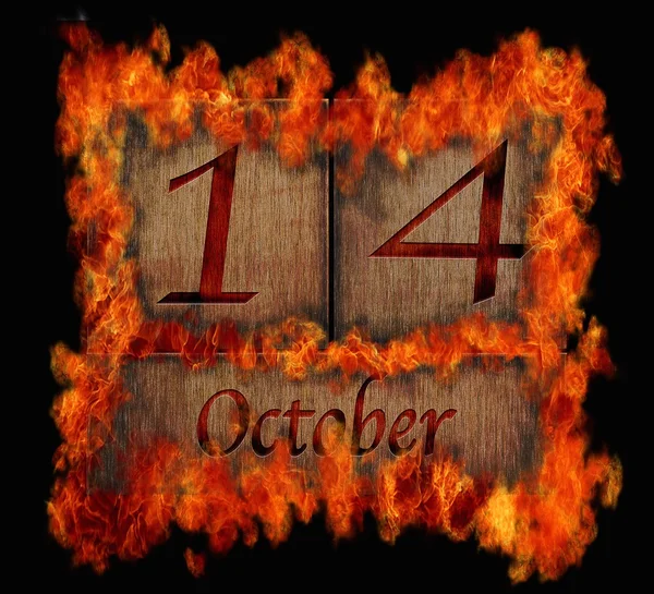 Burning wooden calendar October 14. — Stock Photo, Image