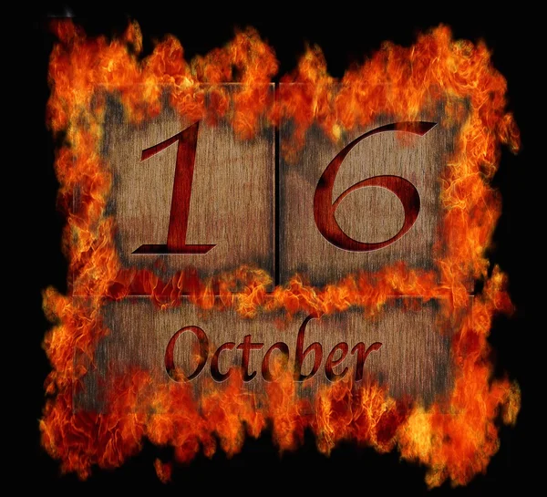 Hořící dřevěné kalendář Říjen 16. — Stock fotografie