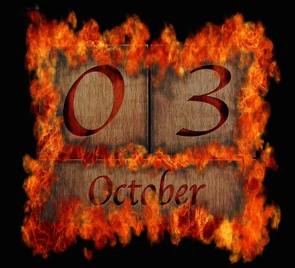 Burning wooden calendar October 3. — Stock Photo, Image