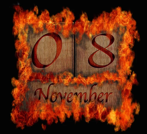 Calendarul de ardere din lemn 8 noiembrie . — Fotografie, imagine de stoc