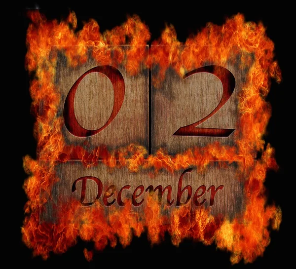 Burning wooden calendar December 2. — Stock Photo, Image