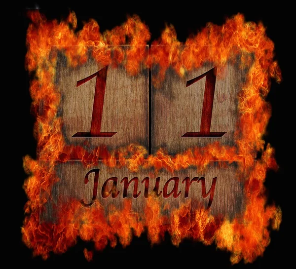Calendario de madera ardiente 11 de enero . — Foto de Stock