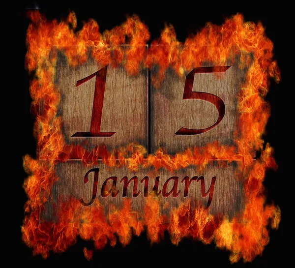 Burning wooden calendar January 15. — Stock Photo, Image