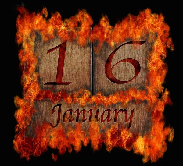 Burning wooden calendar January 16. — Stock Photo, Image