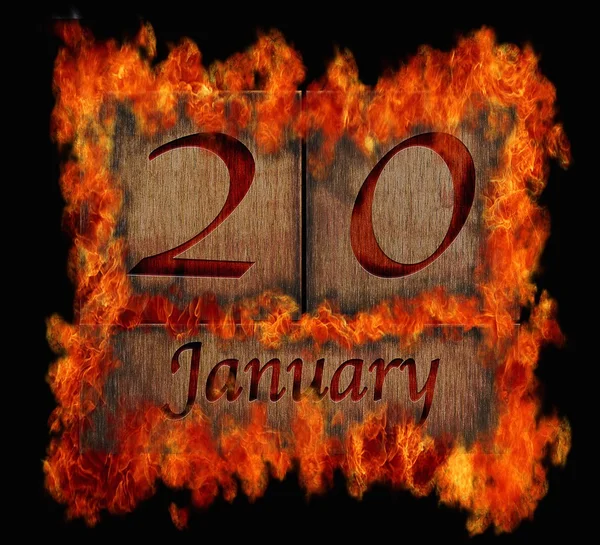 Burning wooden calendar January 20. — Stock Photo, Image