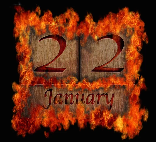 Brennender hölzerner Kalender 22. Januar. — Stockfoto
