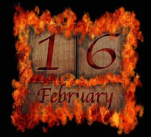 Burning wooden calendar February 16. — Stock Photo, Image