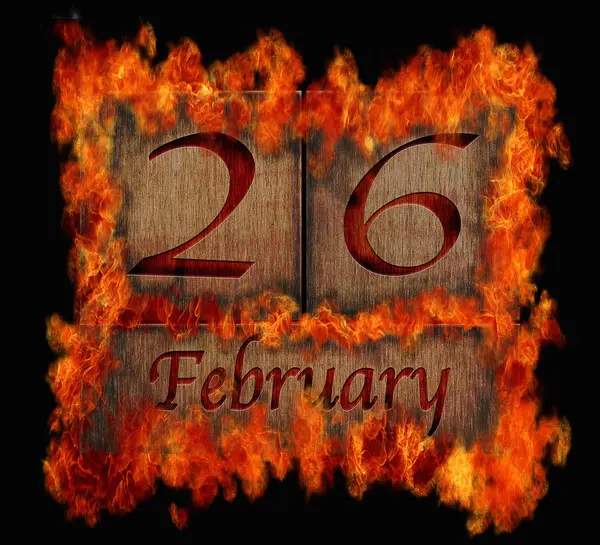 非常に熱い木製カレンダー 2 月 26 日. — ストック写真