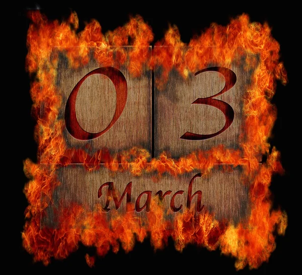 Membakar kalender kayu 3 Maret . — Stok Foto