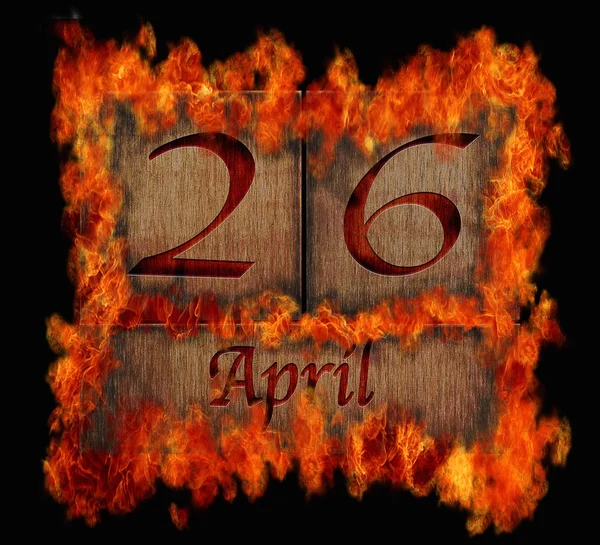 Burning wooden calendar April 26. — Stock Photo, Image