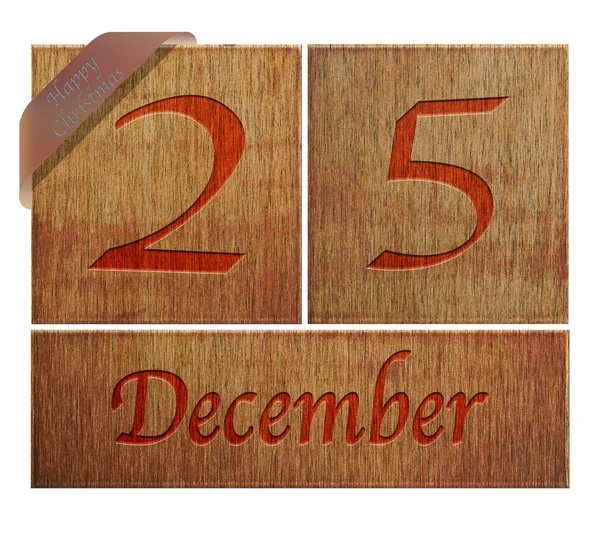 Wooden calendar Happy Christmas.. — Stock Photo, Image
