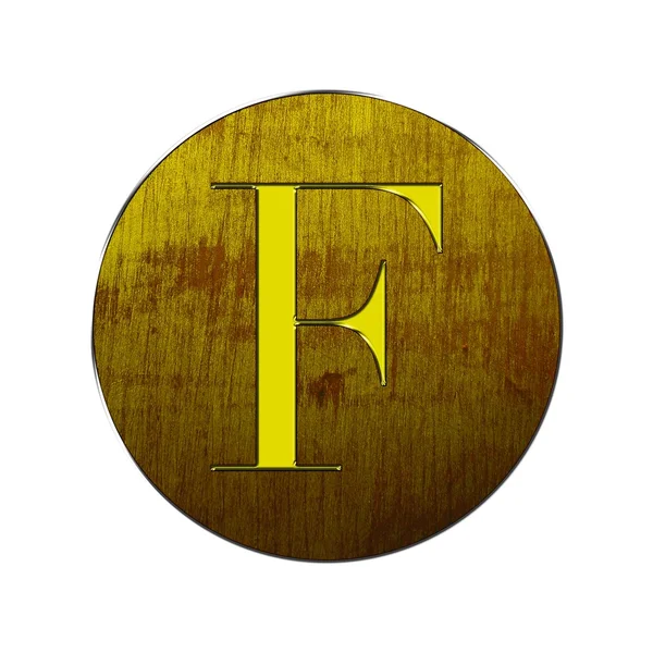 Letter F in wood and gold. — Stock Photo, Image