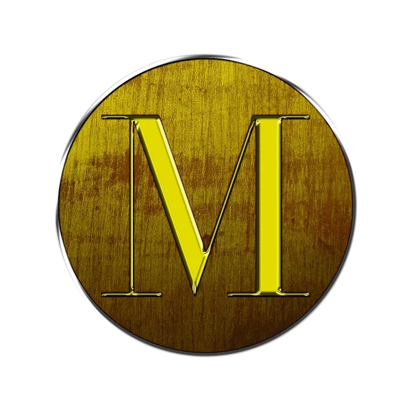 Litera M în lemn și aur . — Fotografie, imagine de stoc