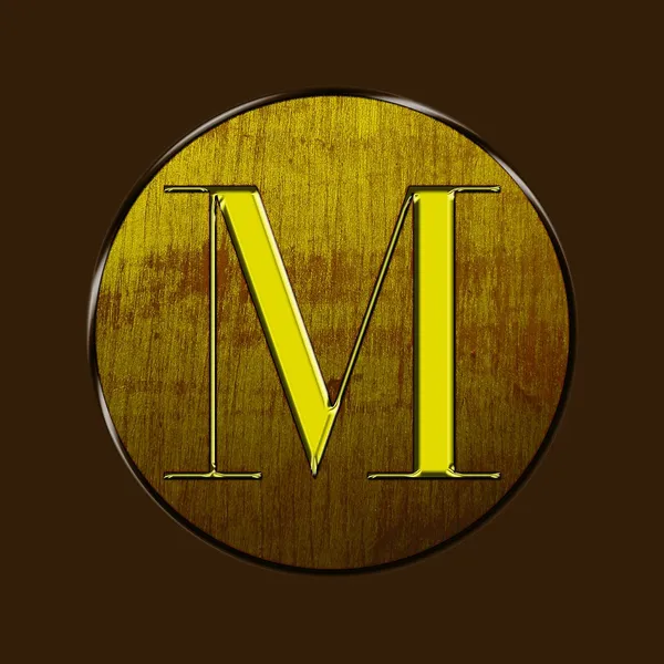 Letter M in wood and gold. — Stock Photo, Image