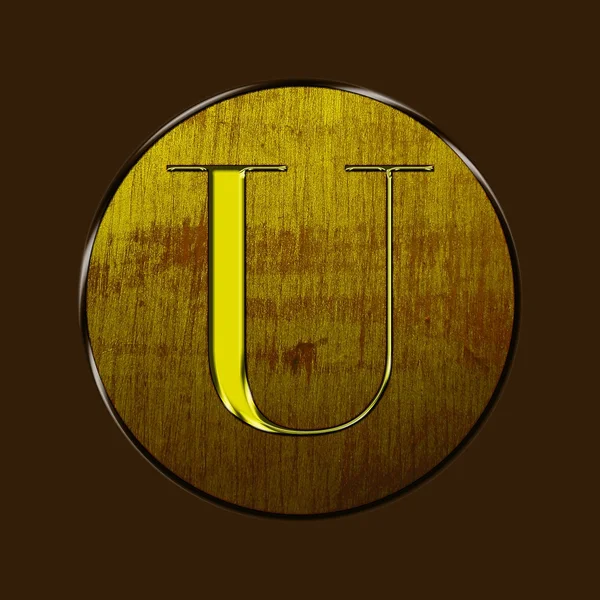 Letter U in wood and gold. — Stock Photo, Image