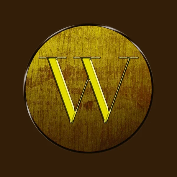 Letter W in wood and gold. — Stock Photo, Image