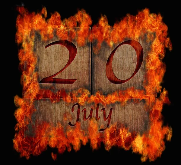 Brennende hölzerne Kalender 20. Juli. — Stockfoto