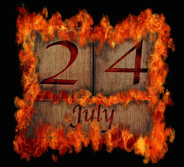 Burning wooden calendar July 24. — Stock Photo, Image