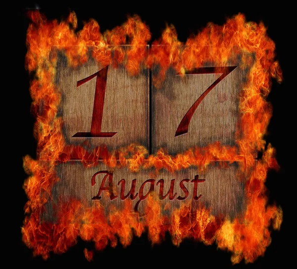 Burning wooden calendar August 17. — Stock Photo, Image
