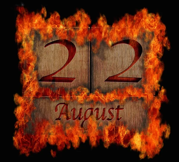 Brennende hölzerne Kalender 22. August. — Stockfoto