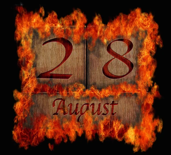 Burning wooden calendar August 28. — Stock Photo, Image