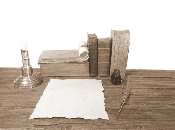 Work desk with parchment — Stock Photo, Image