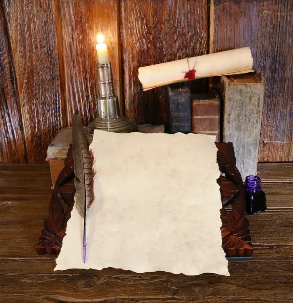 Work desk with parchment — Stock Photo, Image