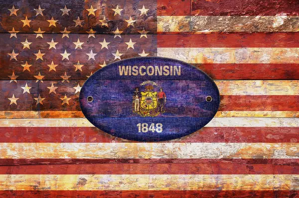Bandiera in legno del Wisconsin . — Foto Stock