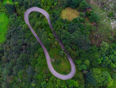 İspanya 'nın Asturias kentinde ilkbaharda oval yol manzarası.