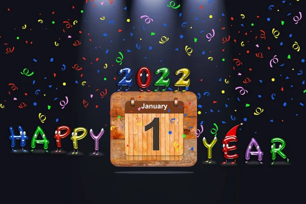 Ξύλινο Ημερολόγιο Πρώτη Ιανουαρίου Του 2022 Έτος Και Πολύχρωμο Κείμενο — Φωτογραφία Αρχείου