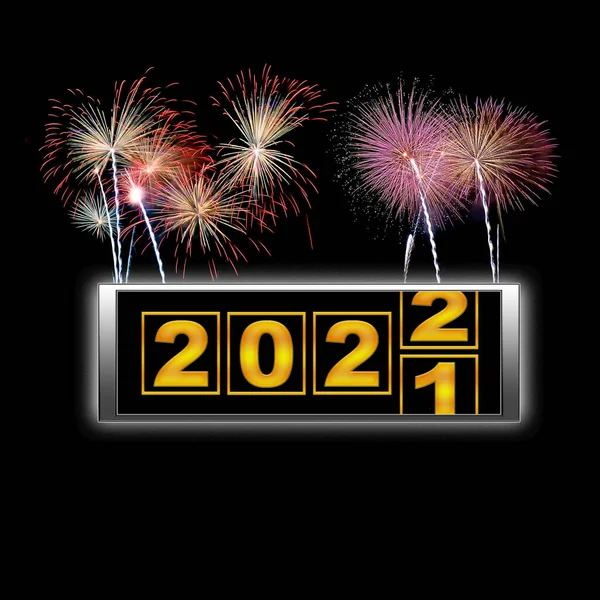 Illustrazione Felice Anno Nuovo 2022 Con Fuochi Artificio Contatore Metallo — Foto Stock
