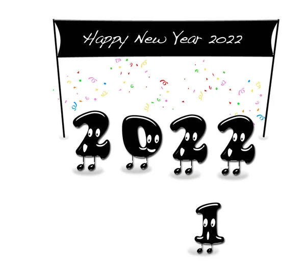 숫자와 뉴이어 Happy New Year 만화입니다 2022 — 스톡 사진