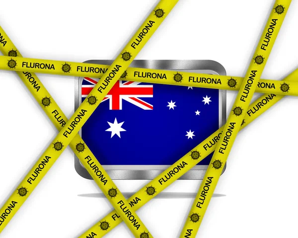 Иллюстрация Металлическим Флагом Австралии Белом Фоне Желтыми Лентами Вирусом Flurona — стоковое фото