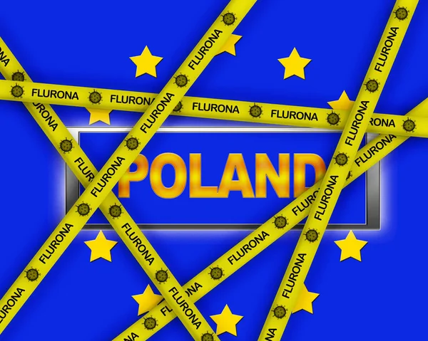 Illustration Metal Poland Blue Background Yellow Ribbons Flurona Virus Covid — Stock Fotó