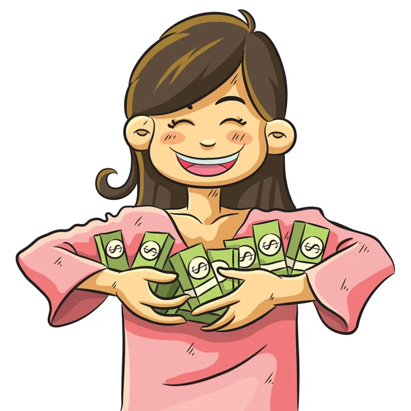 Linda chica sosteniendo dinero — Vector de stock